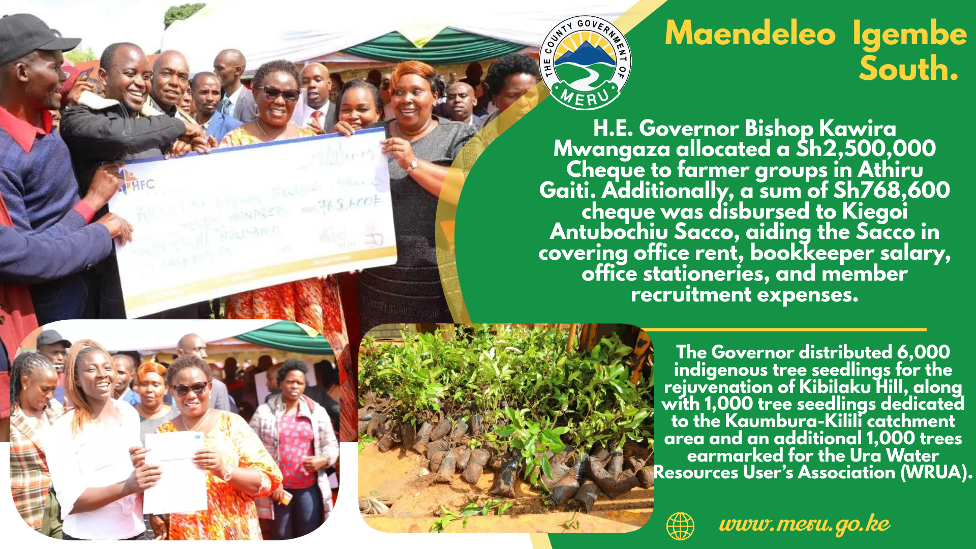 Governor Mwangaza's Financial Boost: Sh2.5M for Athiru Gaiti Farmers and Sh768,600 for Kiegoi Antubochiu Sacco's Development Initiatives
