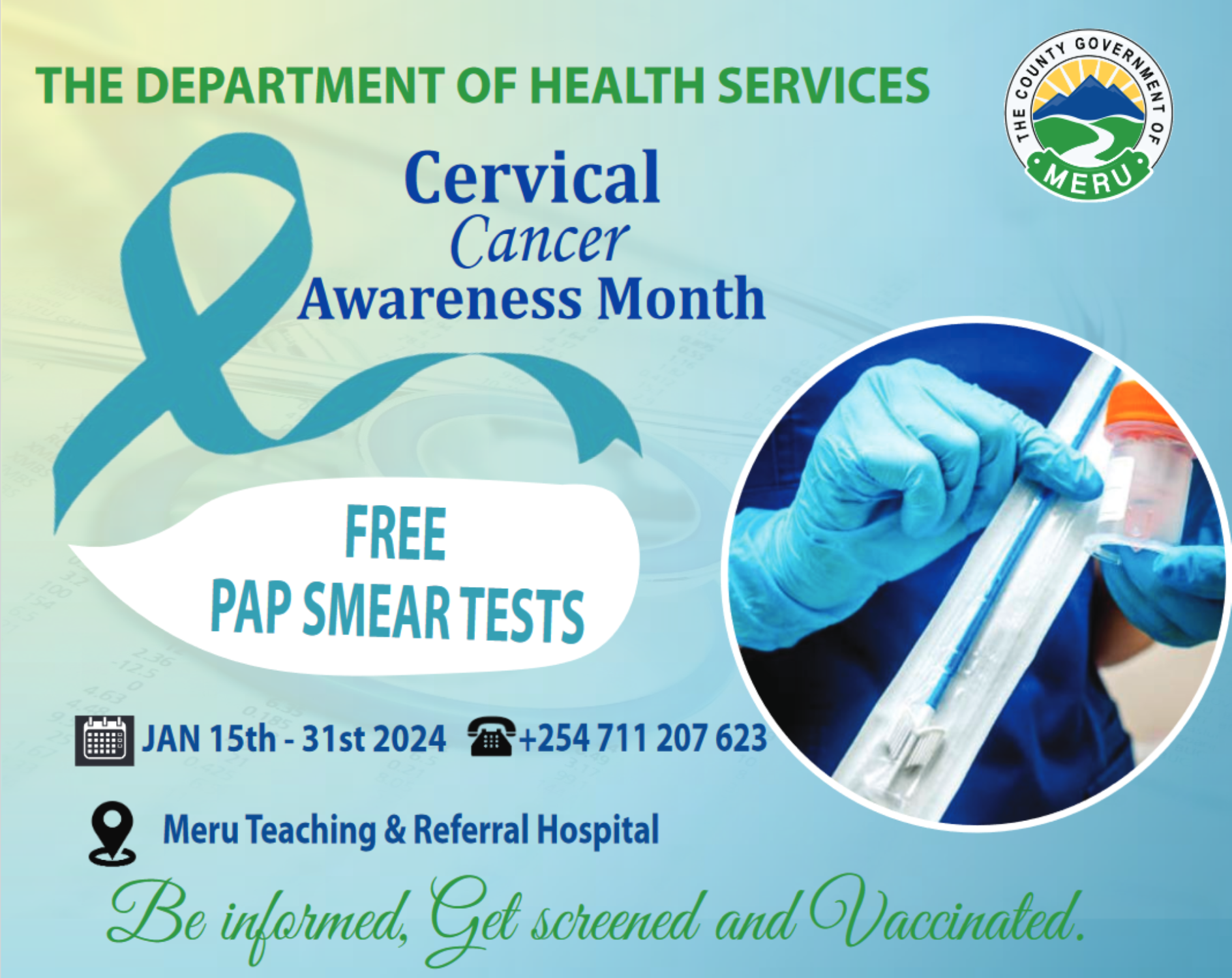 CERVICAL CANCER AWARENESS MONTH. FREE PAP SMEAR TESTS.