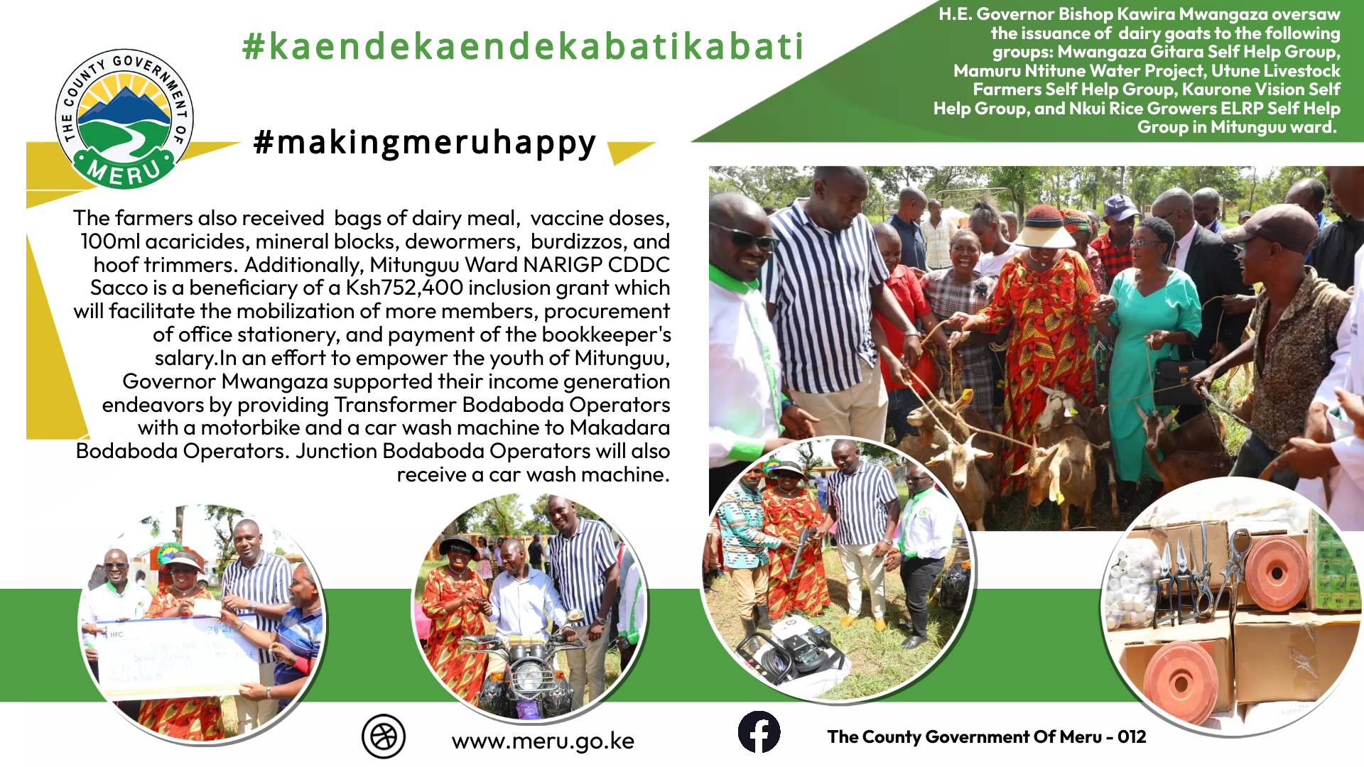 H.E Governor Bishop Kawira Mwangaza's Impactful Leadership: Issuance of Dairy Goats to Target Groups in Mitunguu Ward