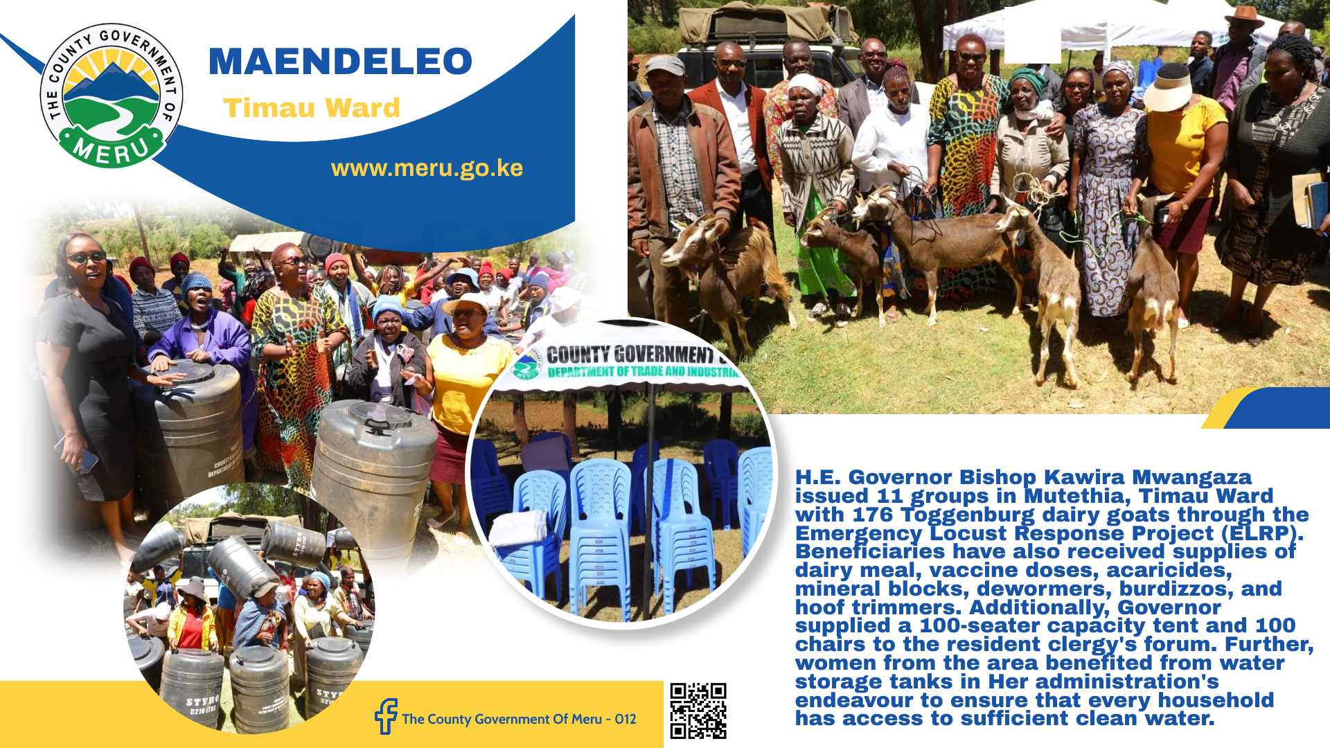 Empowering Women and target groups: Governor Bishop Kawira Mwangaza distributes Toggenburg Dairy Goats in Timau Ward.