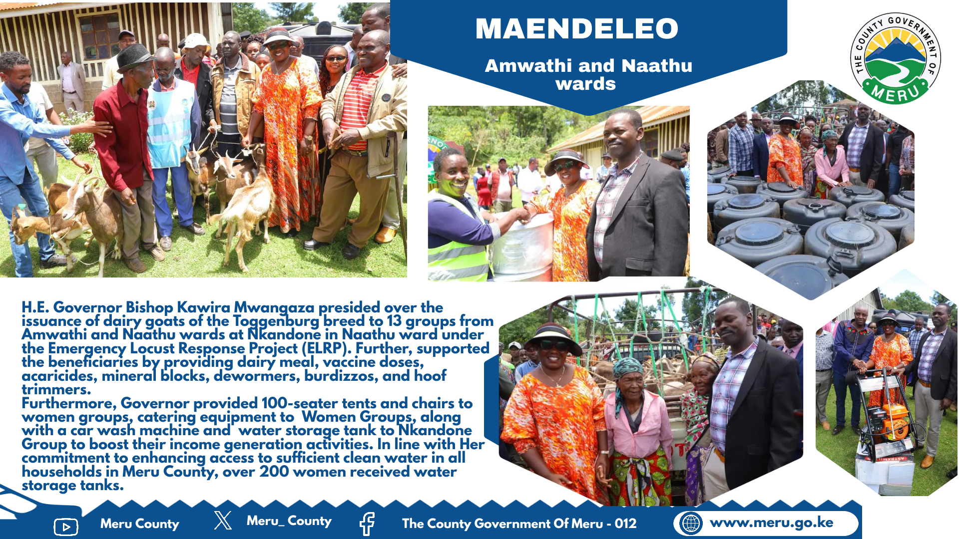 Governor Mwangaza Empowers Communities: Dairy Goats and Essential Support Distributed.