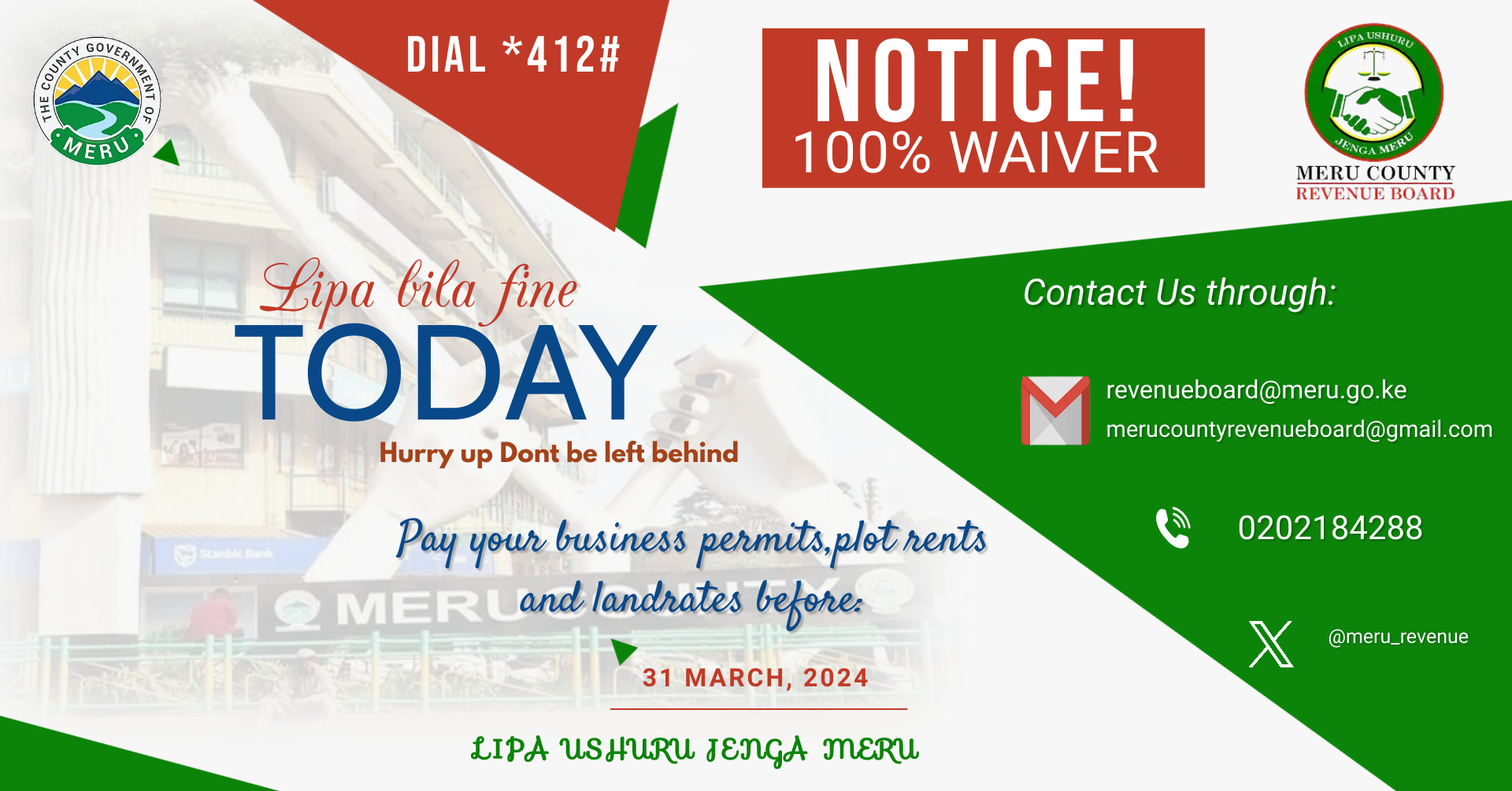 Urgent Reminder: Deadline Today for 100% Waiver on Business Permits, Land Rates, and Plot Rents.