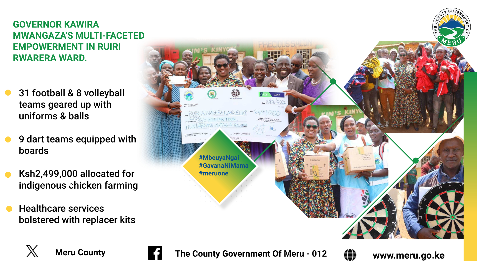 Governor Kawira Mwangaza Empowers Ruiri Rwarera Ward: A Beacon of Sports, Agriculture, and Healthcare Development.