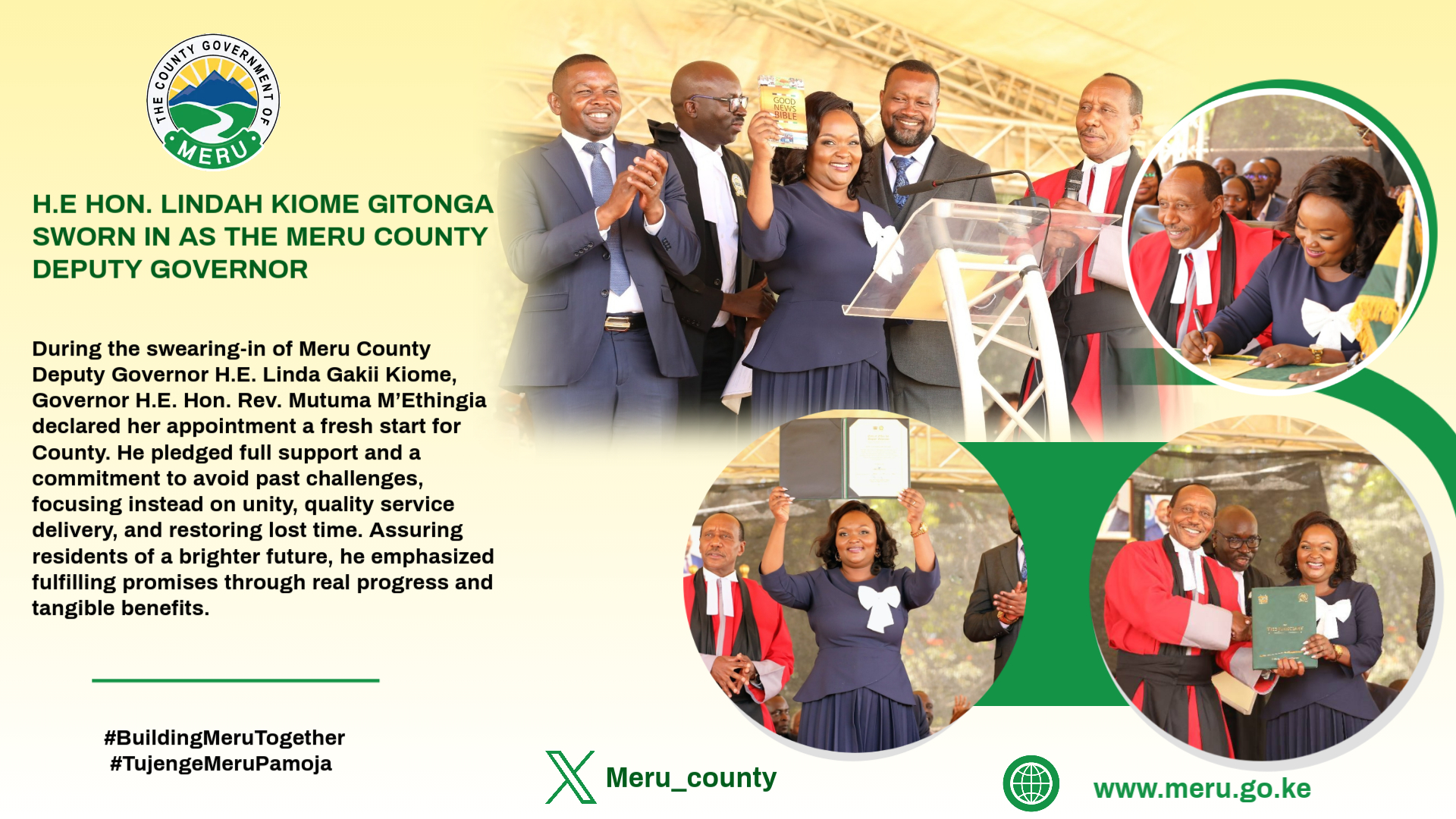 H.E HON. LINDAH KIOME GITONGA SWORN IN AS THE MERU COUNTY DEPUTY GOVERNOR.