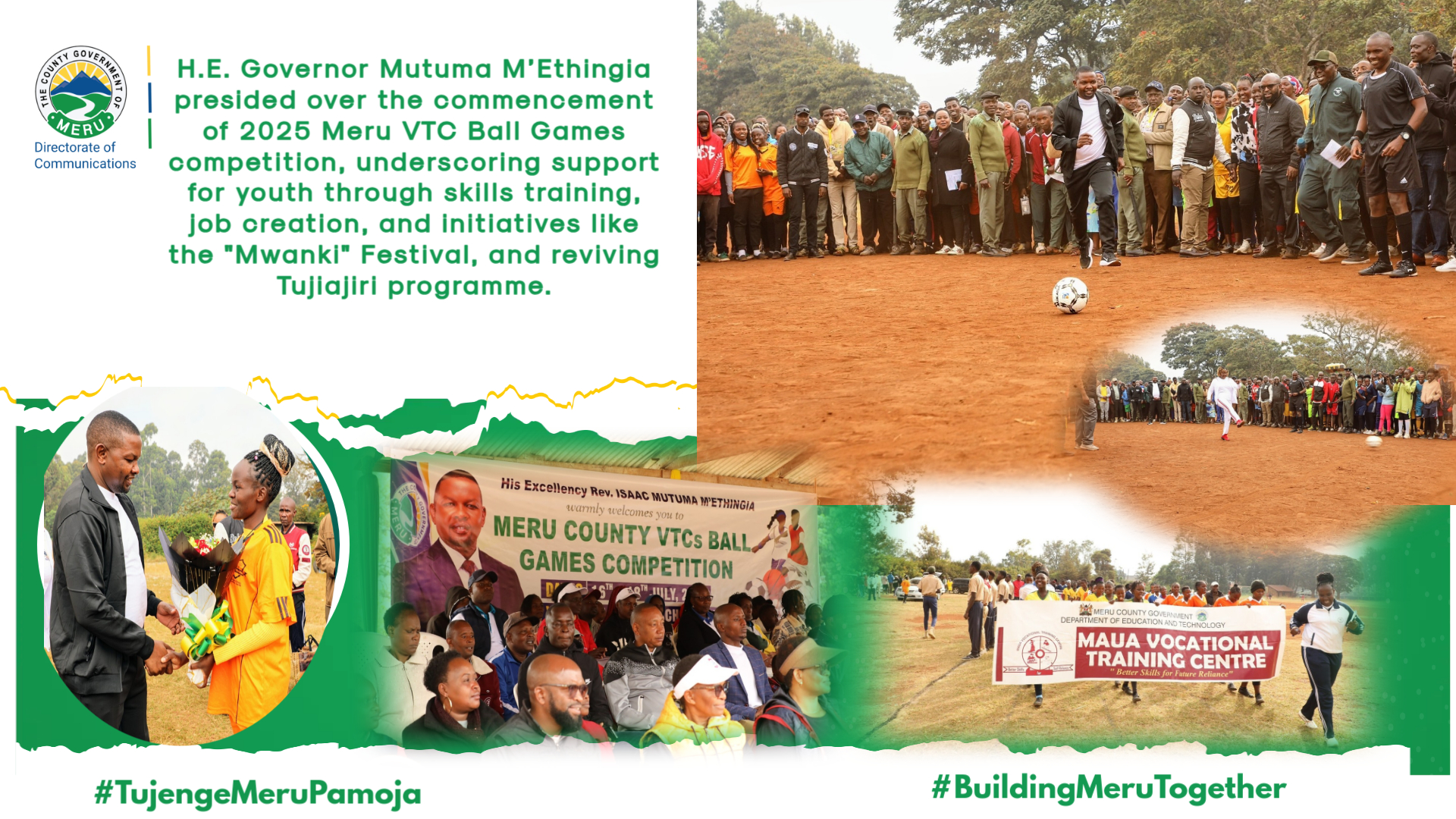 Governor Mutuma MEthingia Launches 2025 Meru County VTC Ball Games, Champions Youth Empowerment and Skills Development.