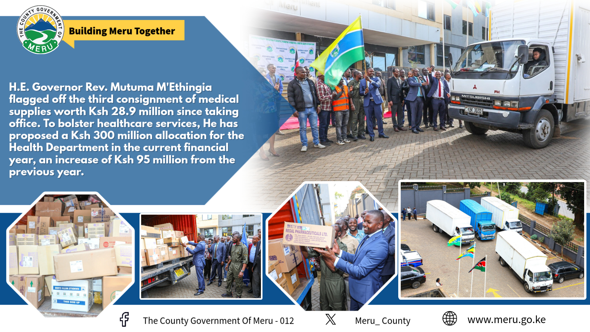 Governor Mutuma Flags Off Ksh 28.9M Medical Supplies, Proposes Ksh 300M Healthcare Budget.