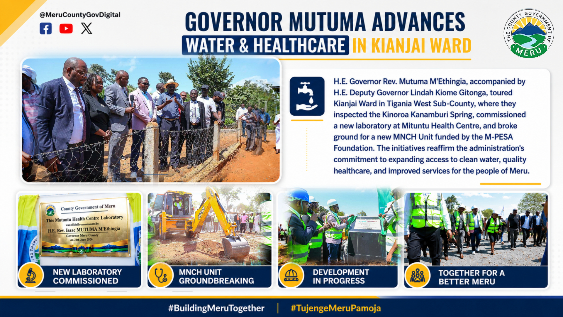 H.E. Governor Rev. Mutuma MEthingia Tours Kianjai Ward, Advances Water and Healthcare Development